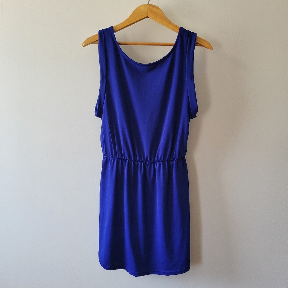 Blue mini dress with open back - small